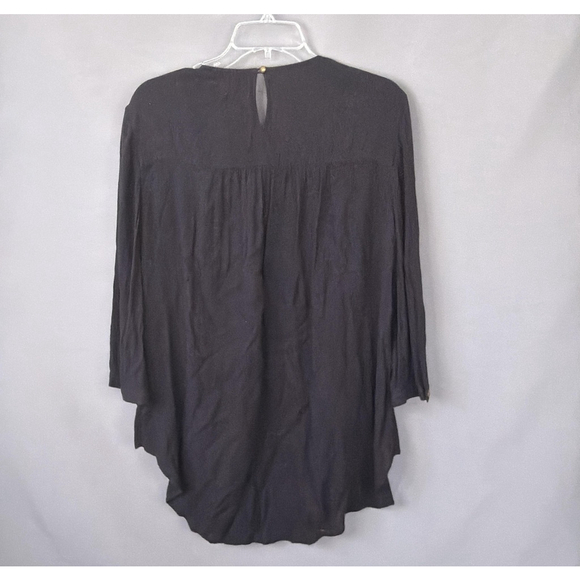HD In Paris Anthropologie Top Womens 12 Black Embroidered Tunic Boho Crinkle - Picture 2 of 11